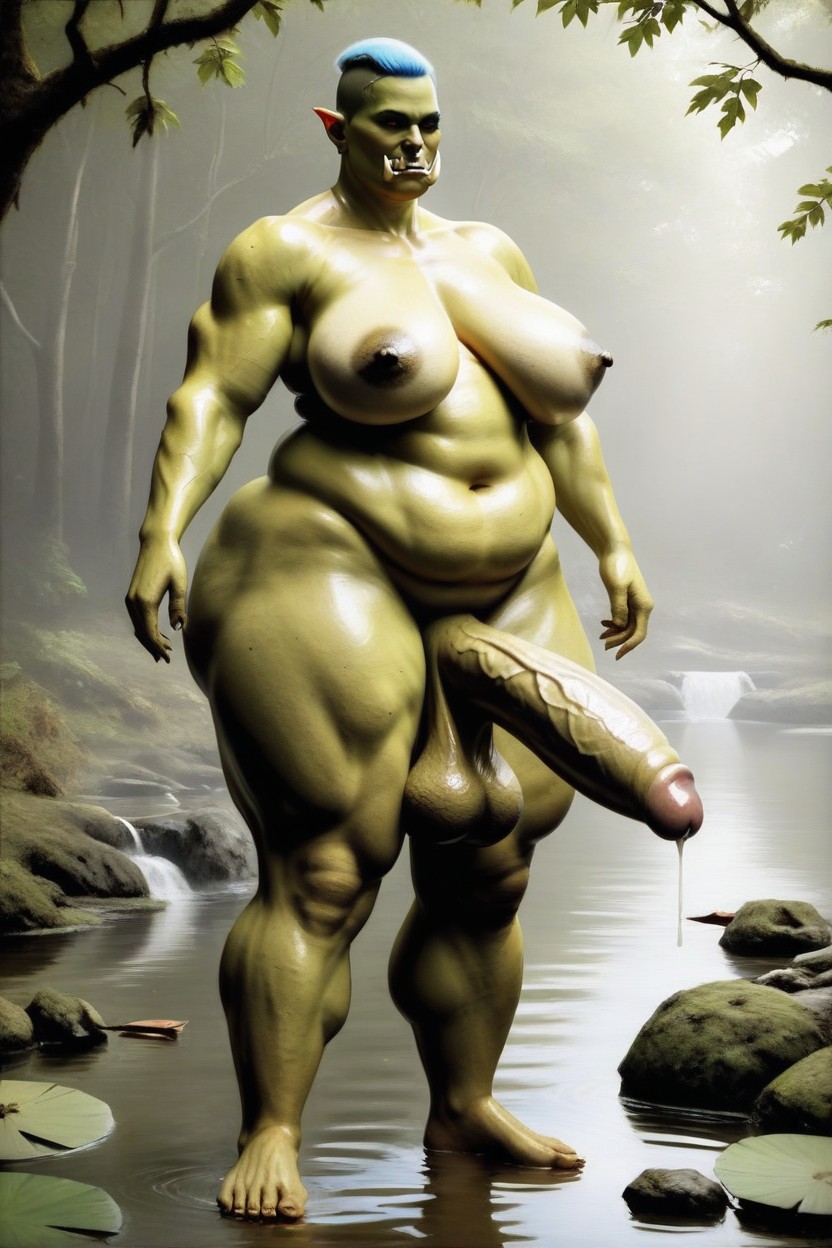 Green Skin, Giant Saggy Breasts, Red Eyes Shemale AI Porn