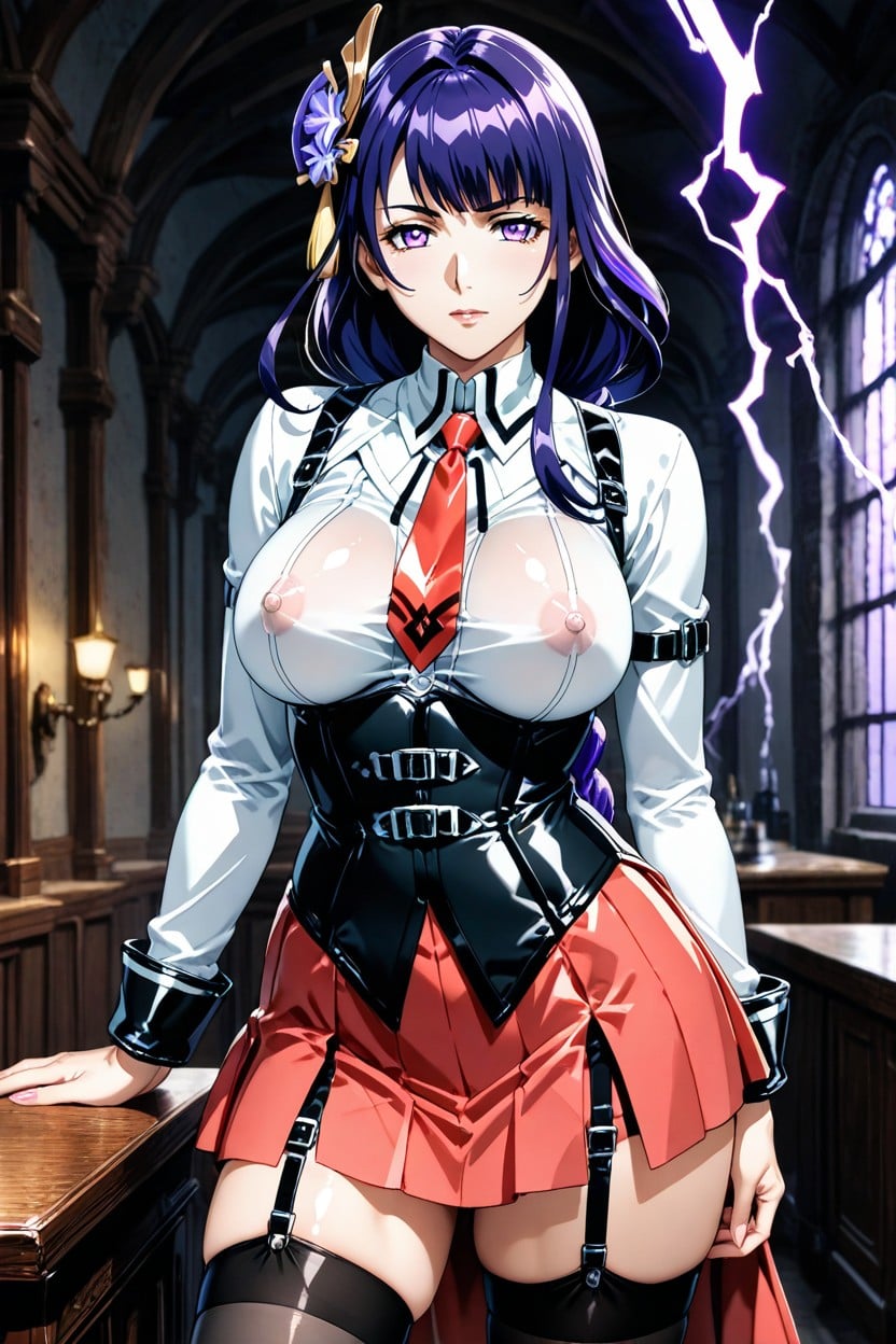 Not Nsfw, Top Illustration, Black Thigh-high Socks With A White Stripe Hentai AI Porn
