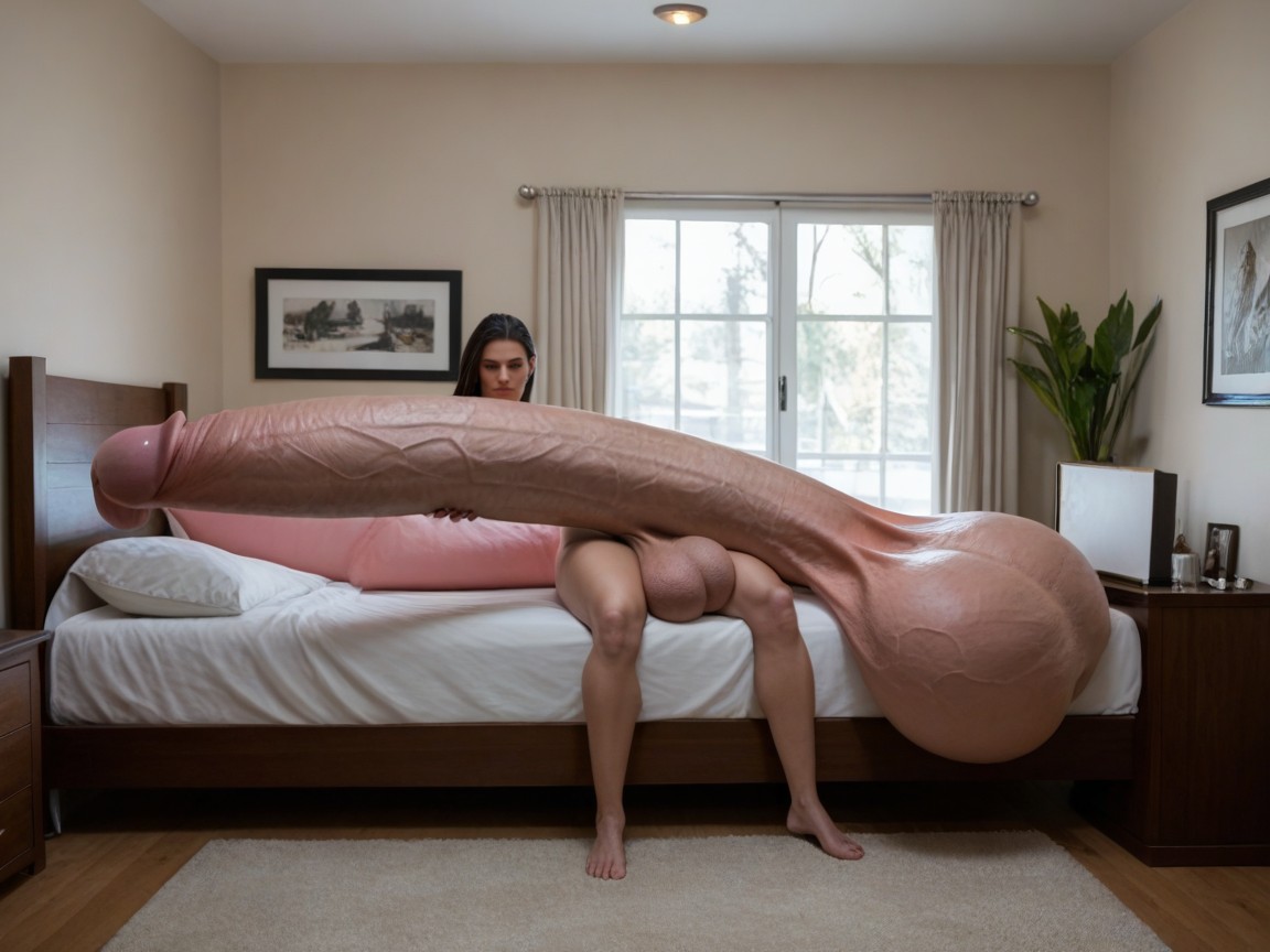 Testicles Are Just Too Gigantic, Bored Face Expression, Bedroom Shemale AI Porn