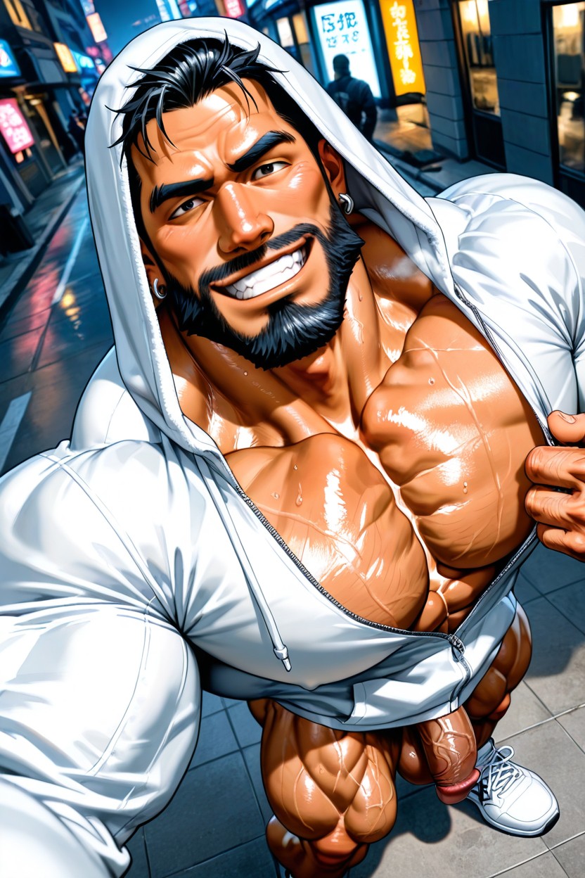 Veiny Arms, Dark Tanned Skin, Thick Eyebrowns Pornografia gay com IA