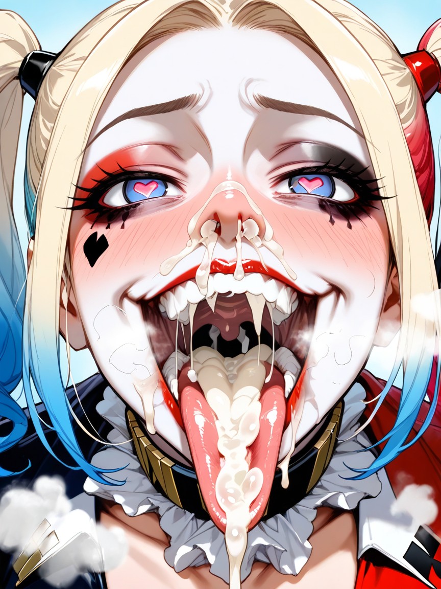 Excessive Cum Bubbles In Mouth, Uvula, Harley Quinn Hentai AI Porn