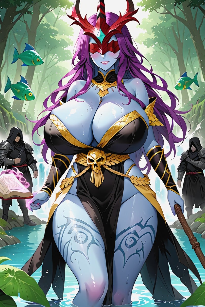 Green Fish Scale Tail, Hyper Breasts, Blue Skin AI Porn