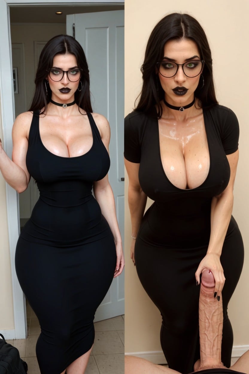 Breasts Hyper Bulging Out Of Top, Grasping Cock, Medium Hair AI Porn