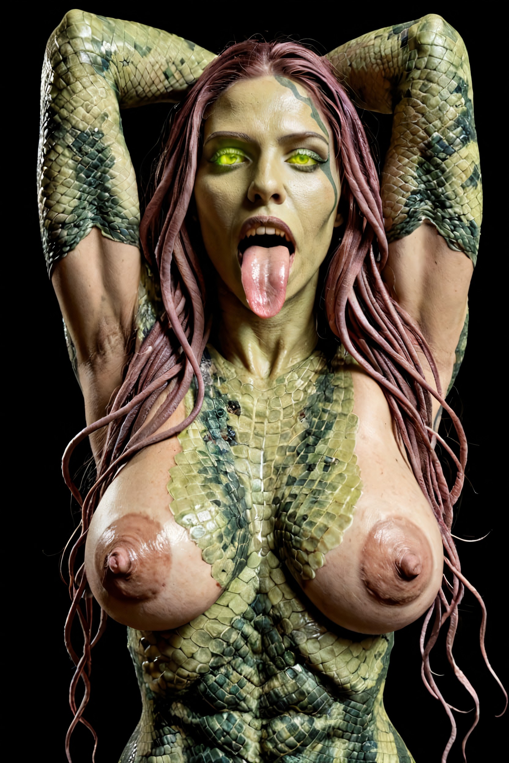 Muscular, Sepents Coming Out Of Her Head, Arms Up AI Porn
