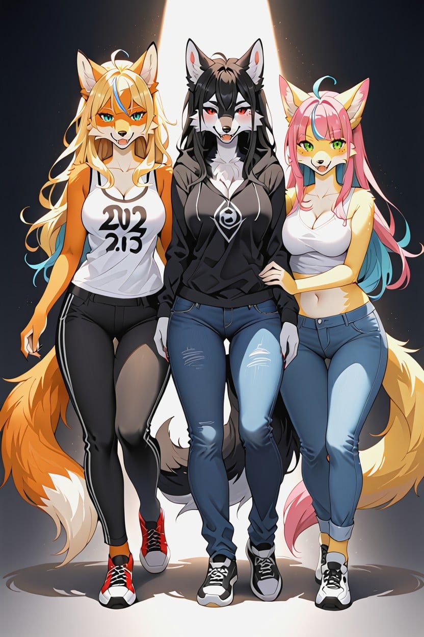 Mixed Clothing, Female Fox, Full Body Furry AI Porn