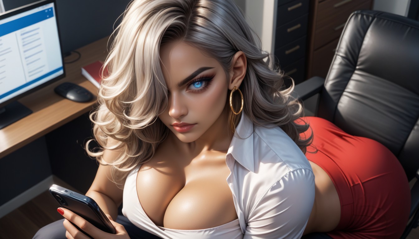 Red Skirt, White Tube Top, Culo Masivo Porno IA