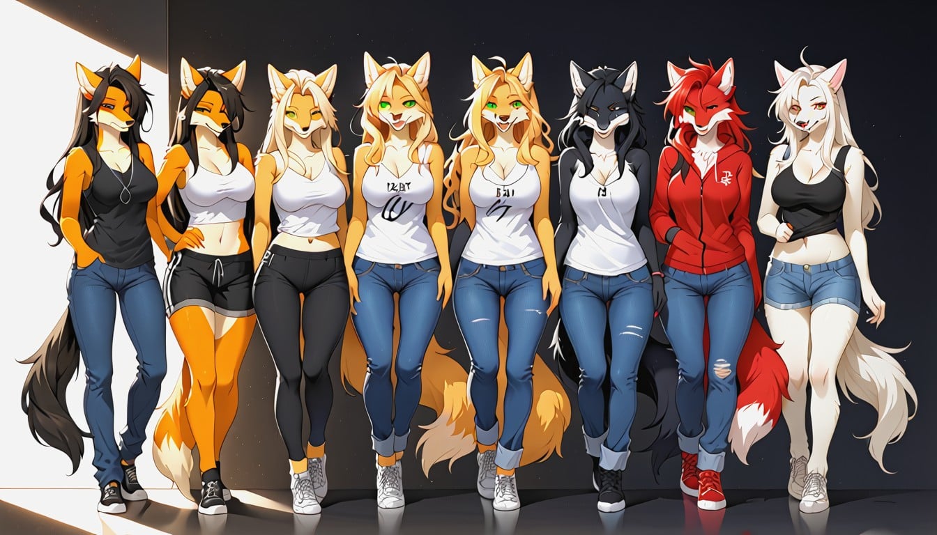 Sneakers, Just A Soft Dark‑to‑light Fade Behind The Characters, White Stripes Furry AI Porn