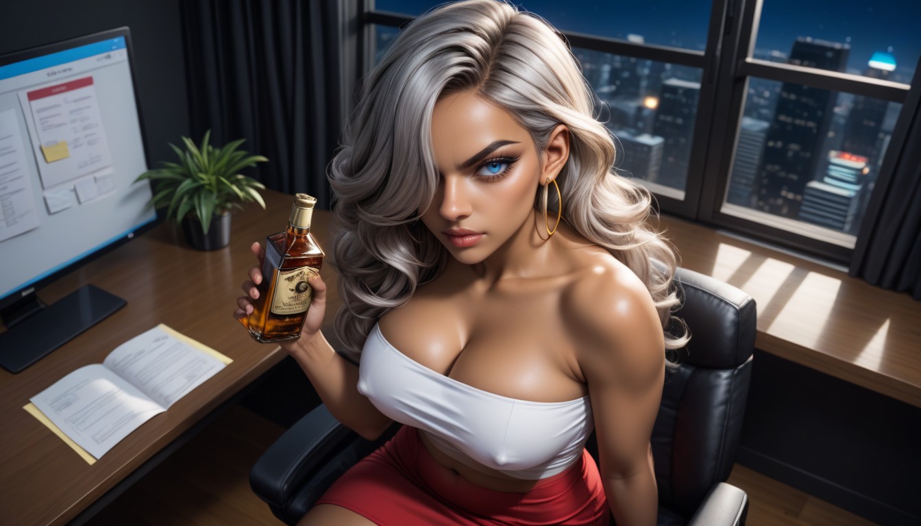Cleavage, Red Skirt, Side View AI Porn