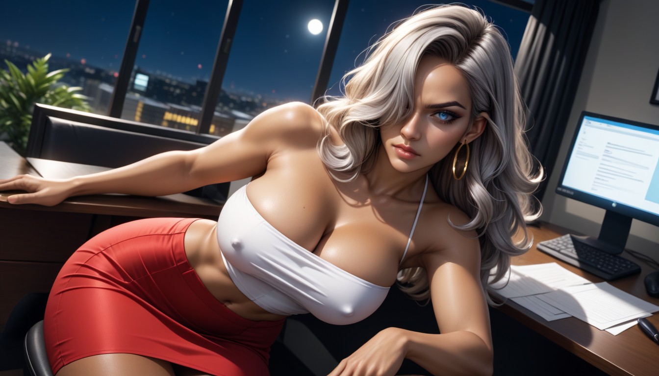 Ash Hair, Hair Over Eye, Blue Eyes AI Porn