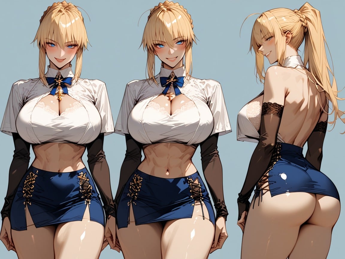Mischievous (smiling While Blushing), Natural Hips, Hourglass Figure Hentai AI Porn