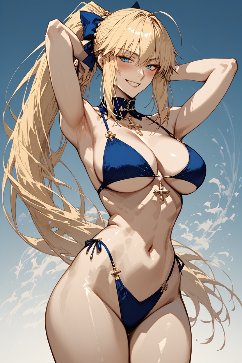 Blue Choker, Ultra Detailed, Exposed Midriff 헨타이 AI 포르노