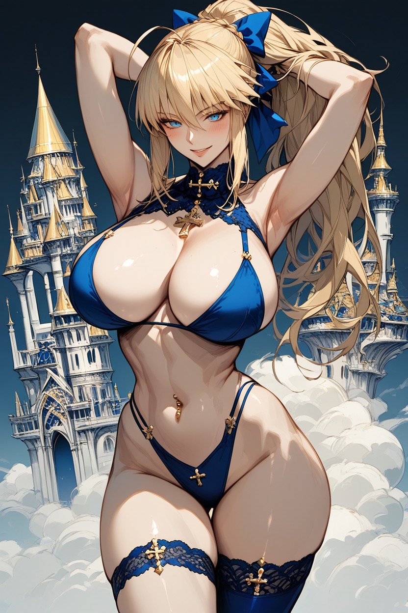 露肚臍, Blonde Hair, Navel Exposed AI黃漫