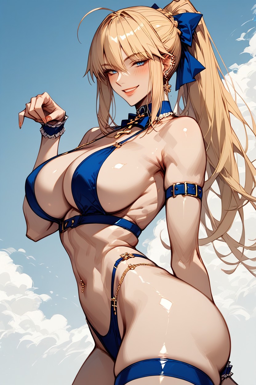 Detailed Eyes, Detailed Face, Blue Thigh Garter Porno IA Hentai