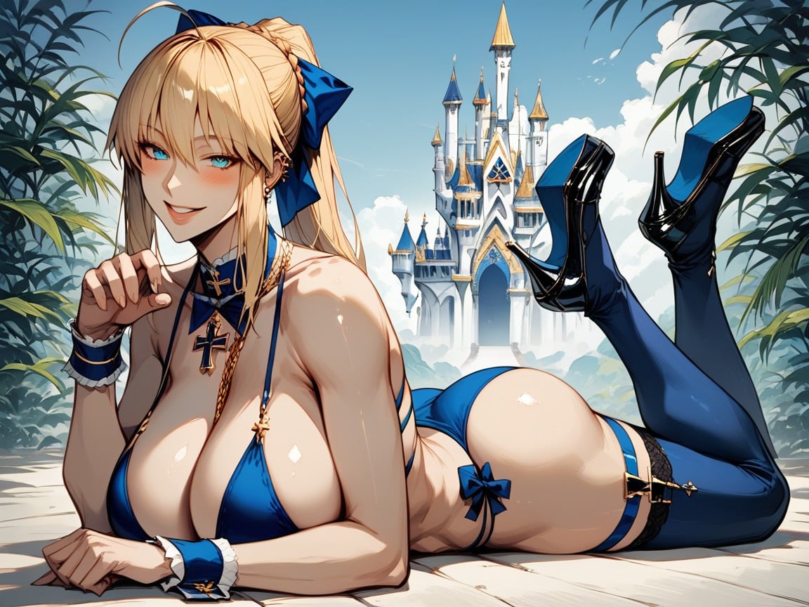 Blonde Hair, Belly Button Piercing, Perfect Figure Hentai AI Porn