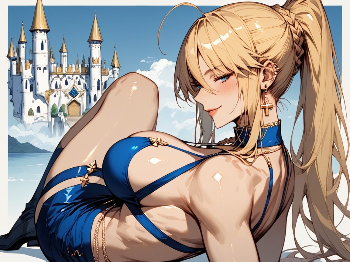 Blue Bikini, Laying Down, Ponytail Hentai AI Porn
