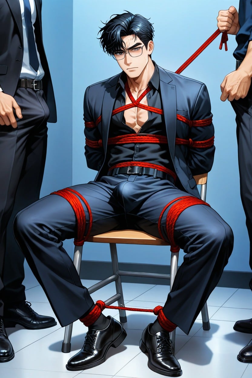 Hair Ends Slightly Curled Up At The Ends, Slightly Puffy Top Of Head, Groin Bondage Accentuates AI同性戀黃片