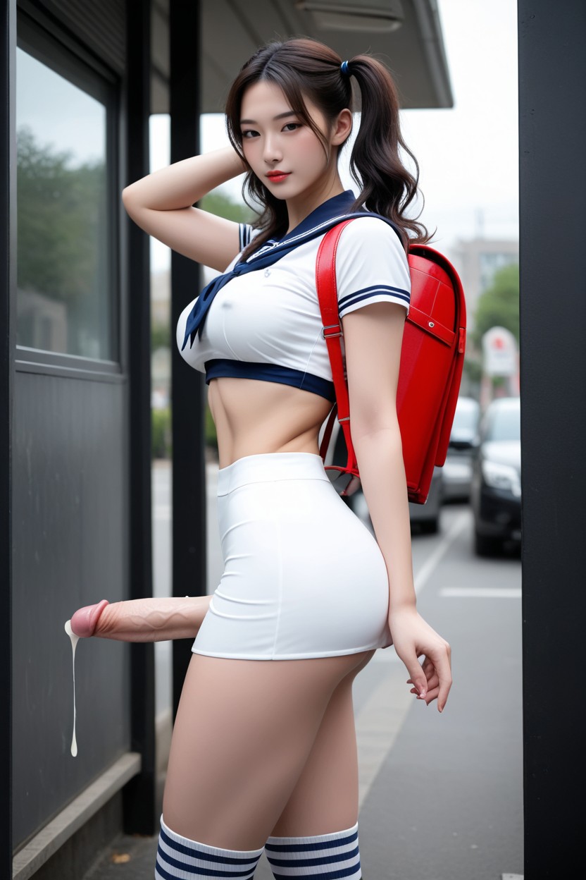 Nipple, Bus Stop, Wet Body Asian AI Porn