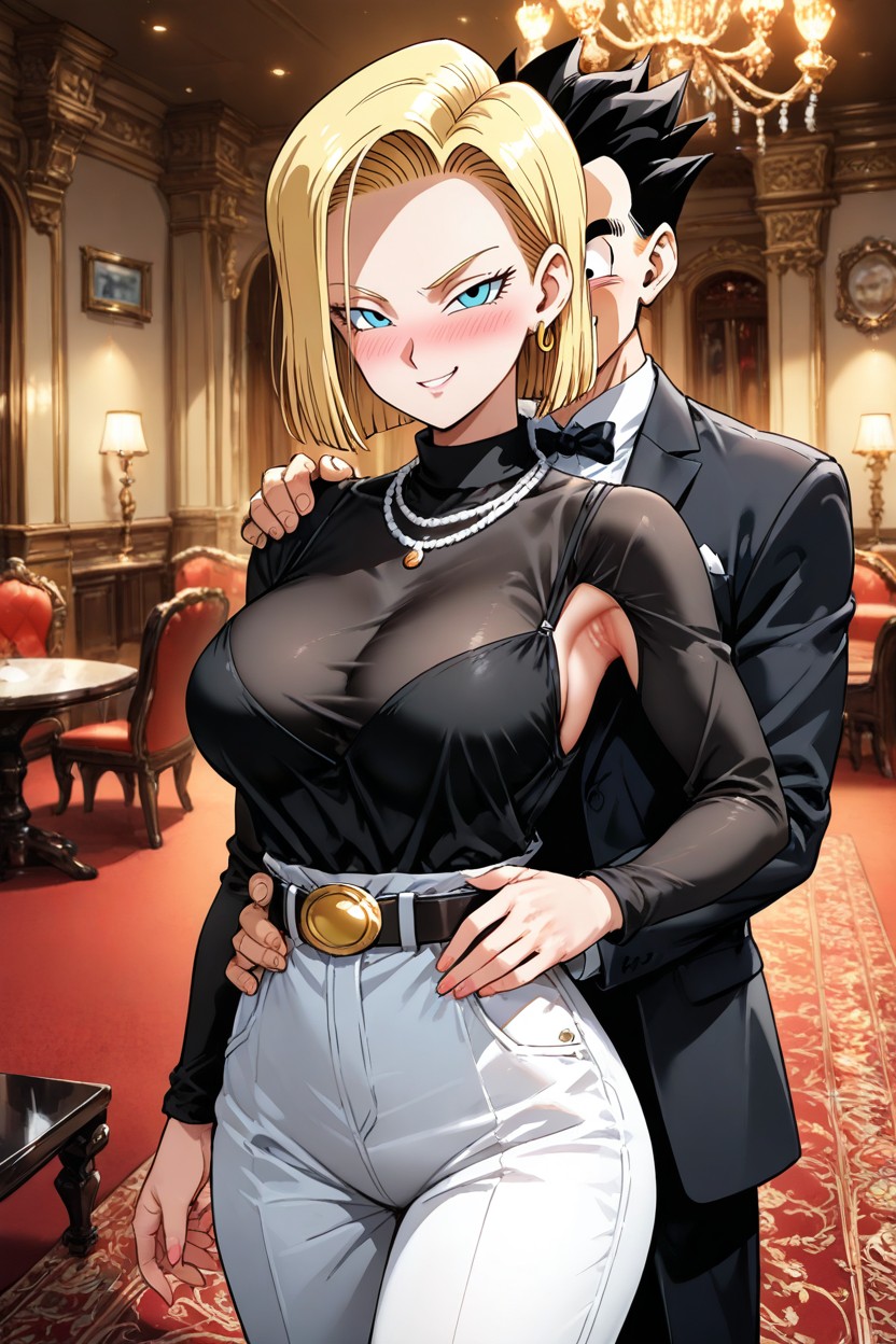 High-waisted White Pants, A Black And Gold Chandelier, 18+ Hentai IA