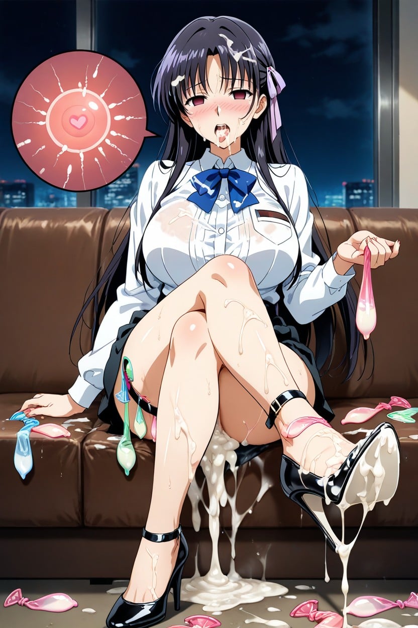 Style Anime, Cum On Hair, Wearing Condom Hentai AI Porn