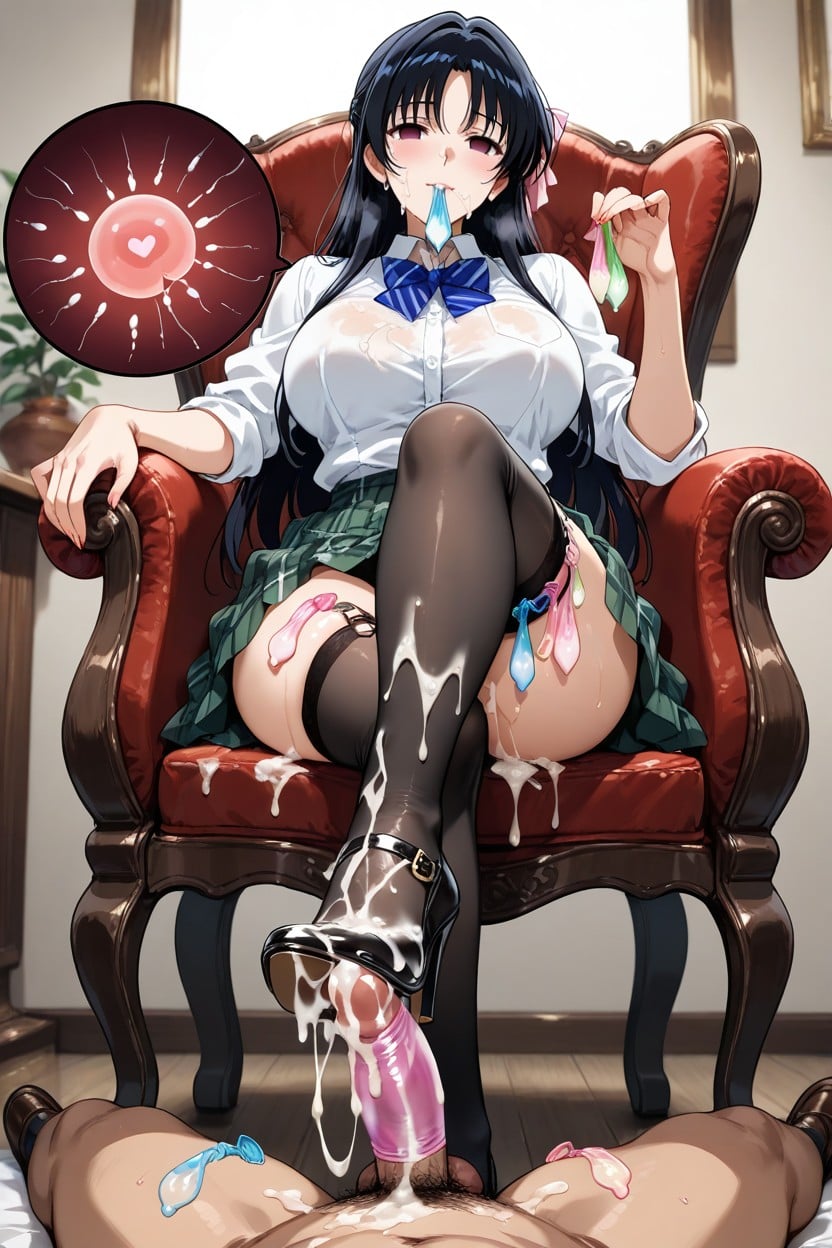 Sitting, Sperm Covered Feet, Legs Crossed Hentai AI Porn