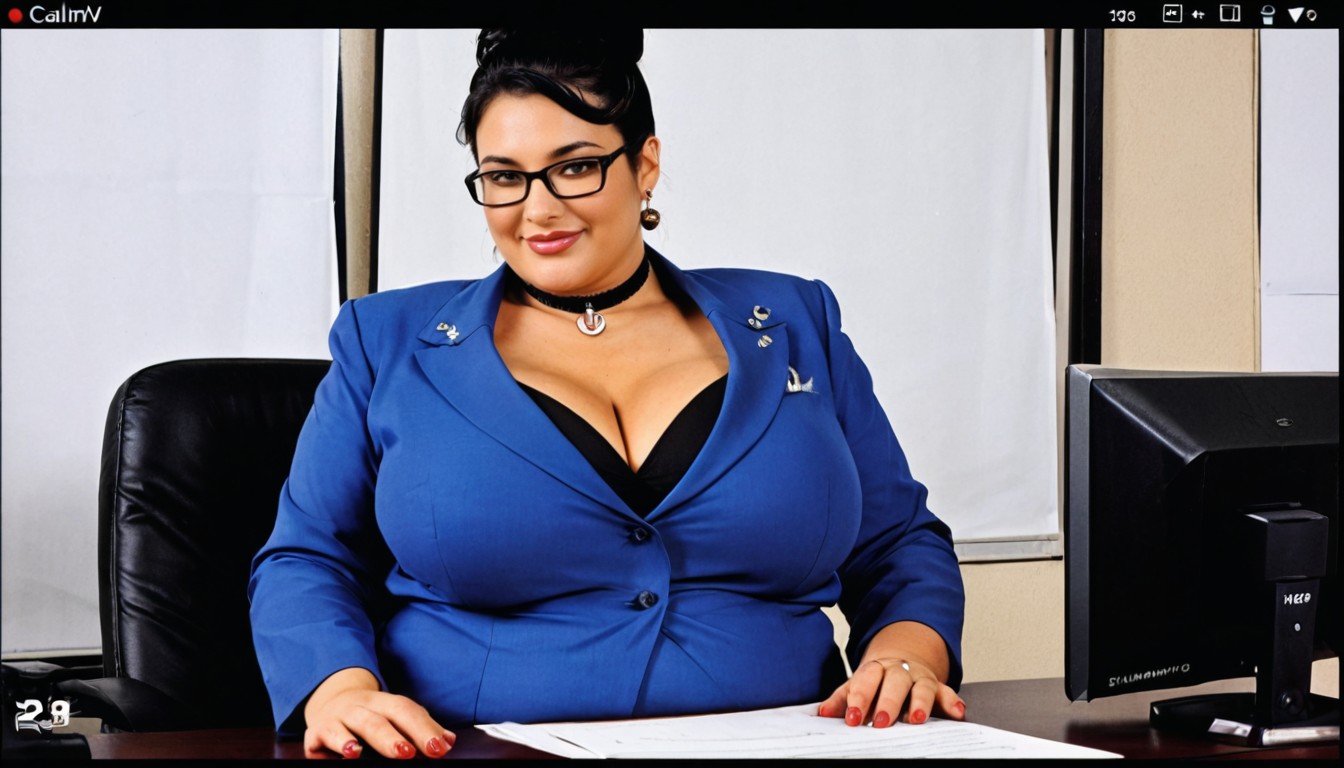 Wearing Business Blouse, Tv Live Broadcast, Black Eyes BBW AI Porn