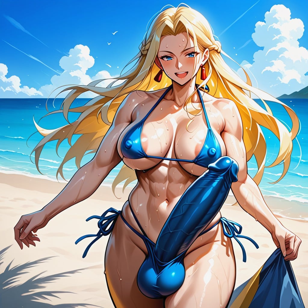 Blue Bikini, Huge Penis, Sweaty AI Porn