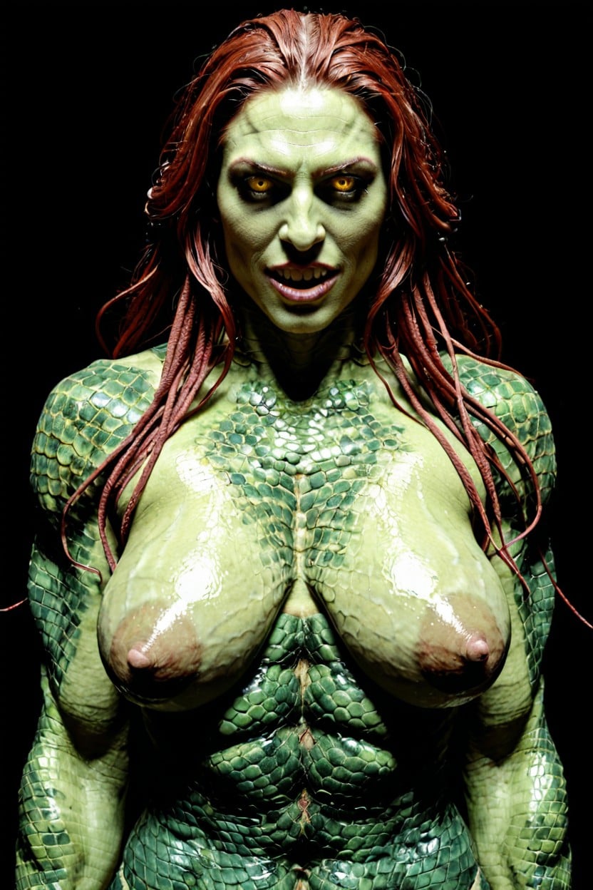 Agachándose, Long Sharp Fangs, Detailed Scaley Skin Porno IA