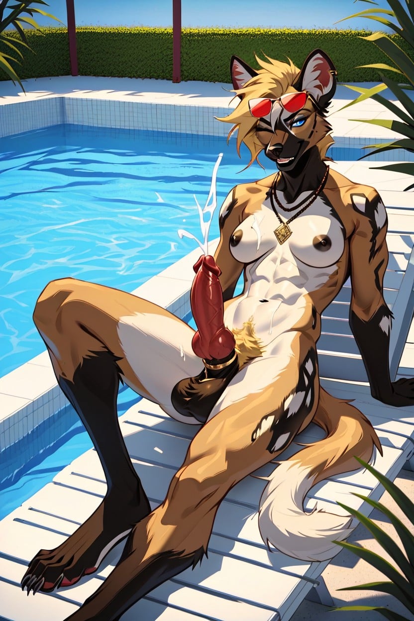 No Clothes, Hair Line On Ball, Front View Furry AI Porn