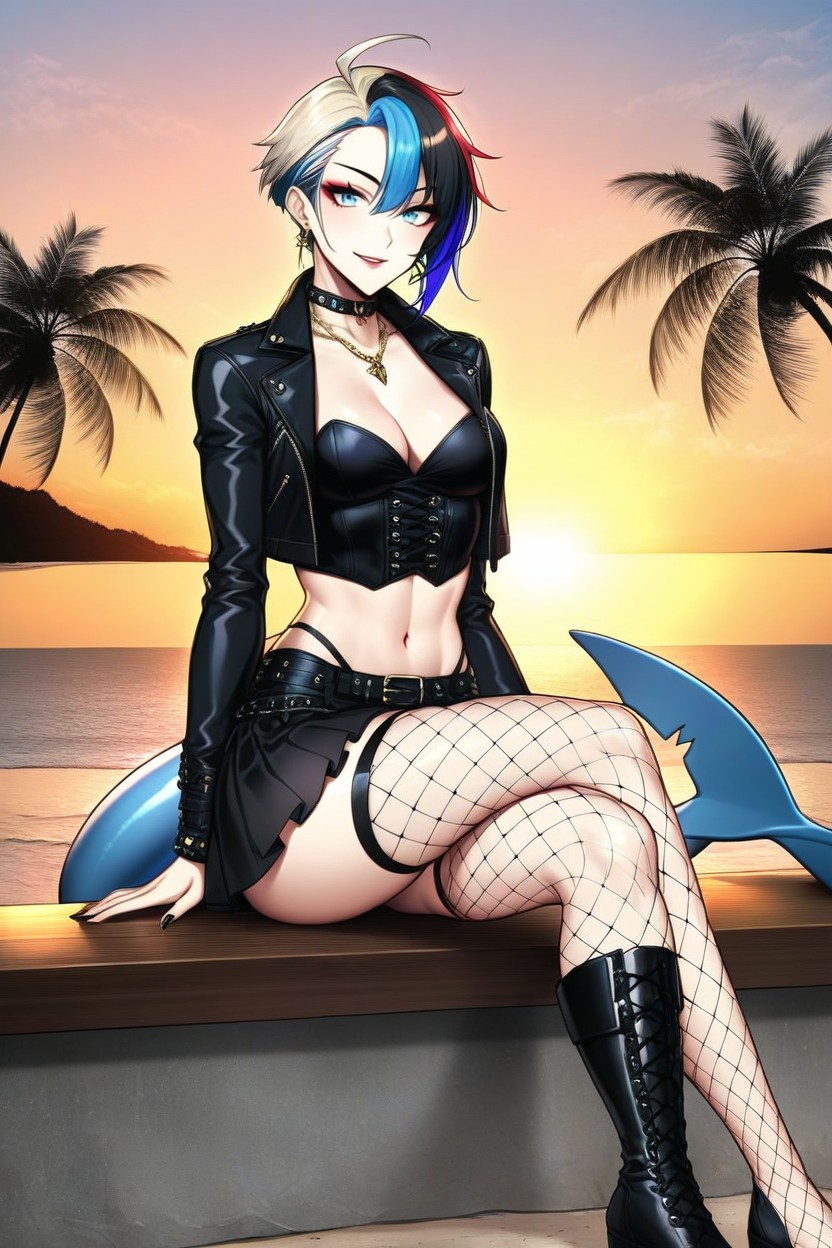 Upper Body View, Beach Background, One Woman Porno IA