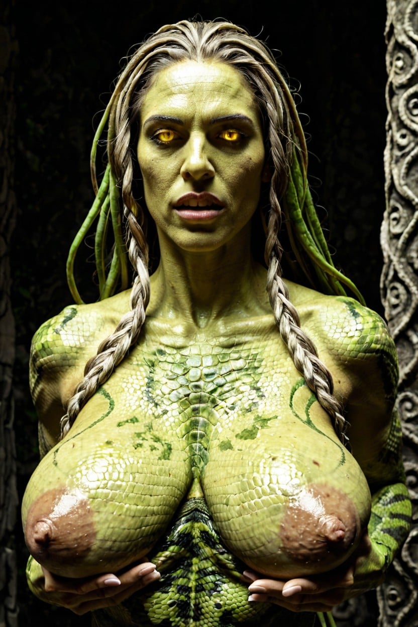 Pechos Pequeños, Piel Verde, Hyper Long Nipples Porno IA