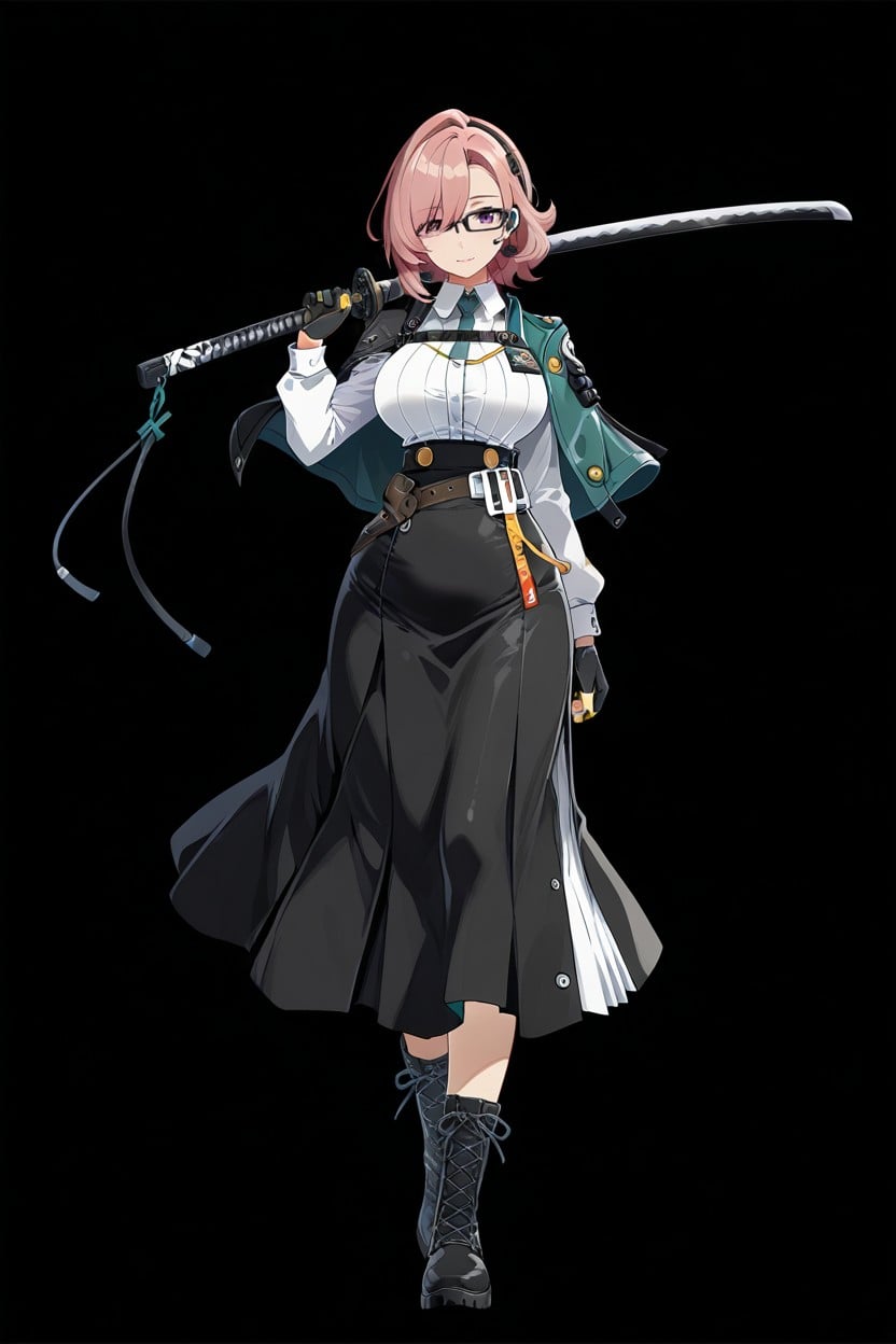 Katana No Gun Parts, Black High-waisted Skirt With Gold Buttons, No Extra Decorations Hentai AI Porn