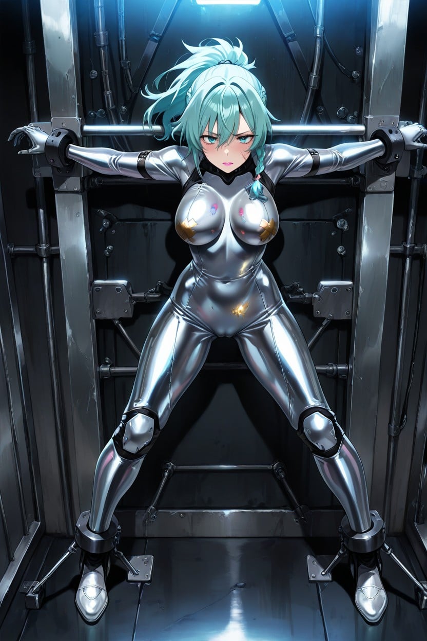 Metallic Silver Body Painting, Torso Restraint Device, Score__up AI黄漫