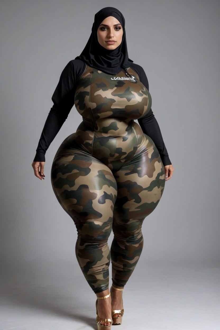 Gigantic Massive Hyper Highs, Traje De Baño Entero, Militaire Camouflage Bodysuit Porno IA