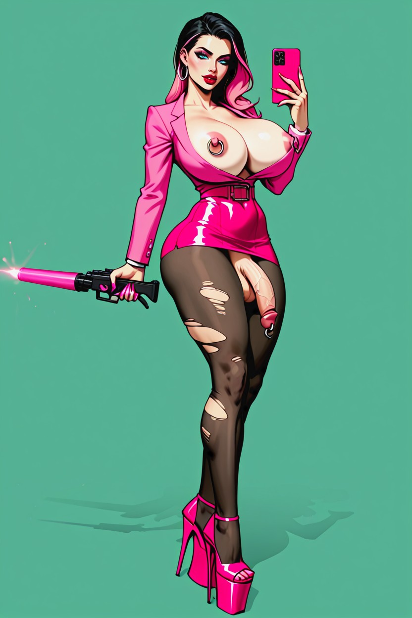 Pezones Erectos, Laser Pistol In Holster, No Bra Porno IA