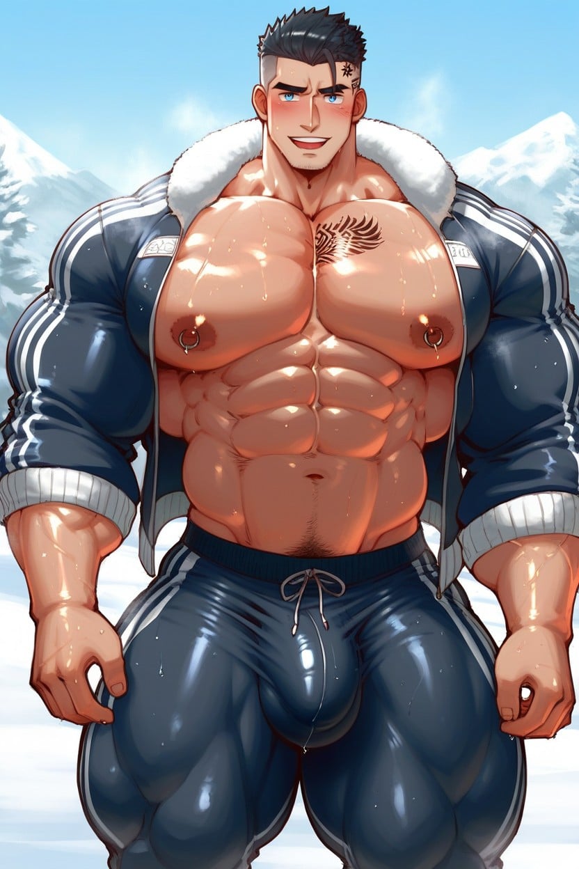 Broad Shoulders, Hyper Ripped Growing Muscles, Bulge AI Gay Porn