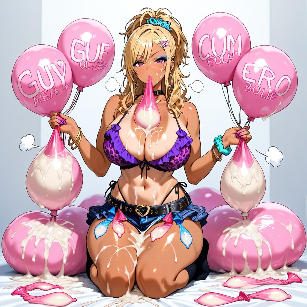 Tanned, Gyaru Women, Women Holding Full Gigantic Condoms In Mouth And Women Blowing Air Inside Condoms AI Gay Porn