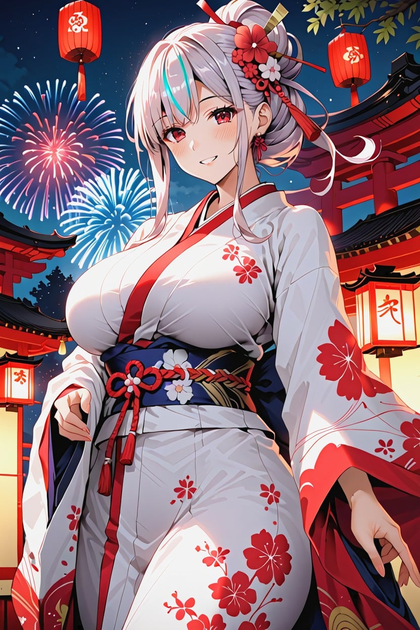 Oshogatsu, Japanese New, Hair Ornament With Flowers Hentai IA