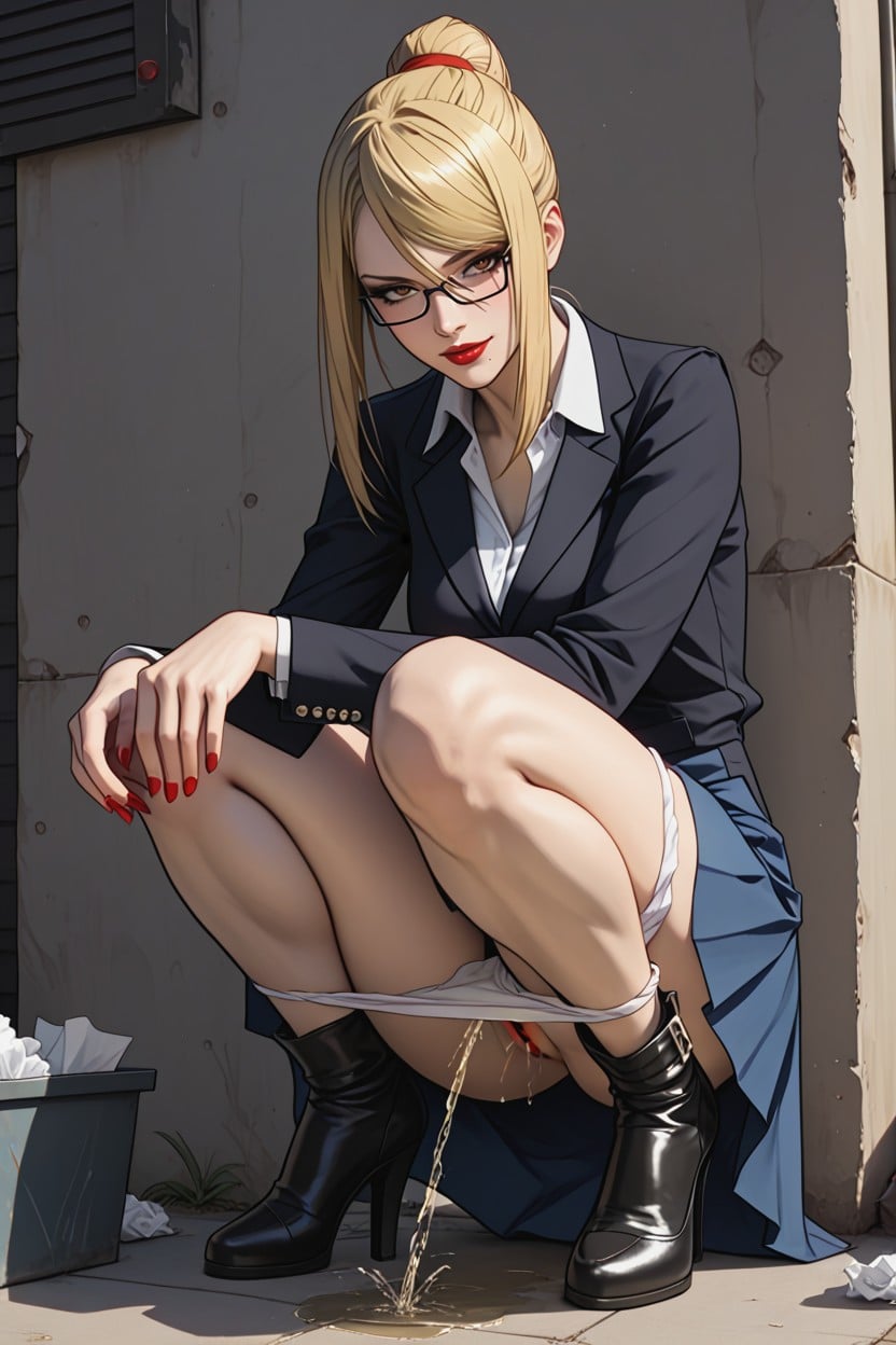 Shiny Light Loose Pantyhose Pulled Down With Panties, Close Up View, Eyeliner Hentai IA