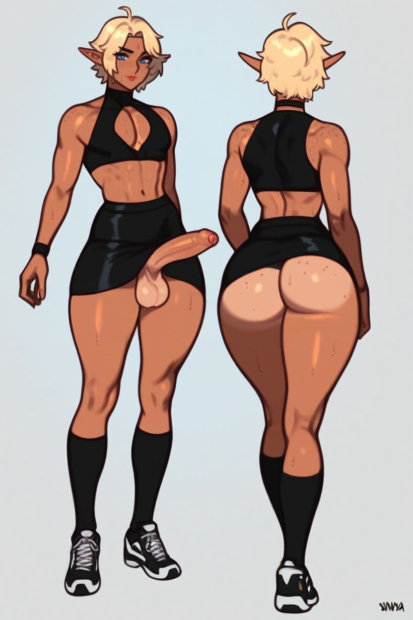Tennis Skirt, Hair, Male Elf Shemale AI Porn