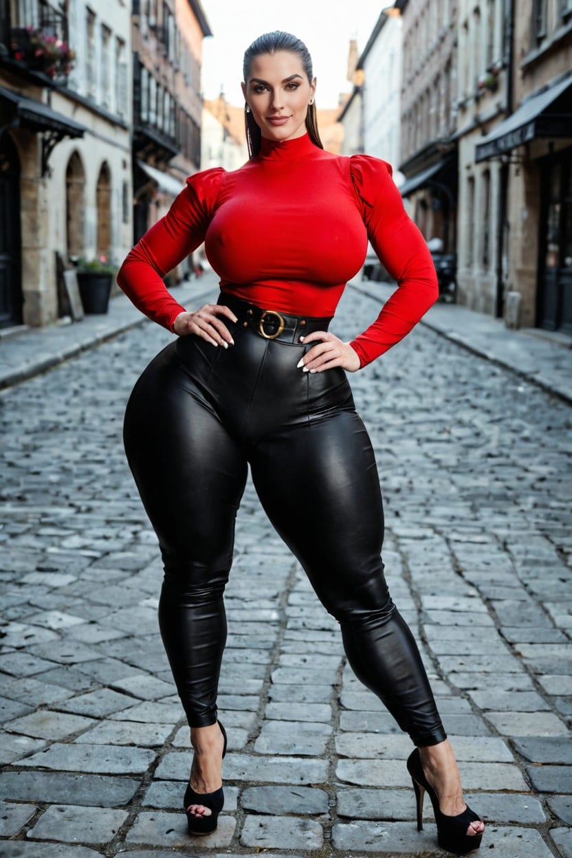 Dark Brunette Hair, Hyper Thighs, Medieval Tight Pants AI Porn