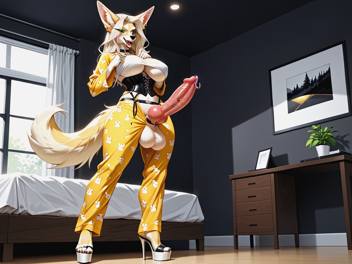 Wide Hips, Balls In Panties, Cuerpo Completo Furry IA