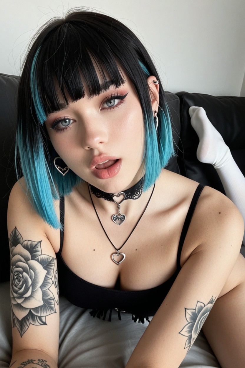 Black Emo Hair, Laying, Overhead Top Down View AI Porn