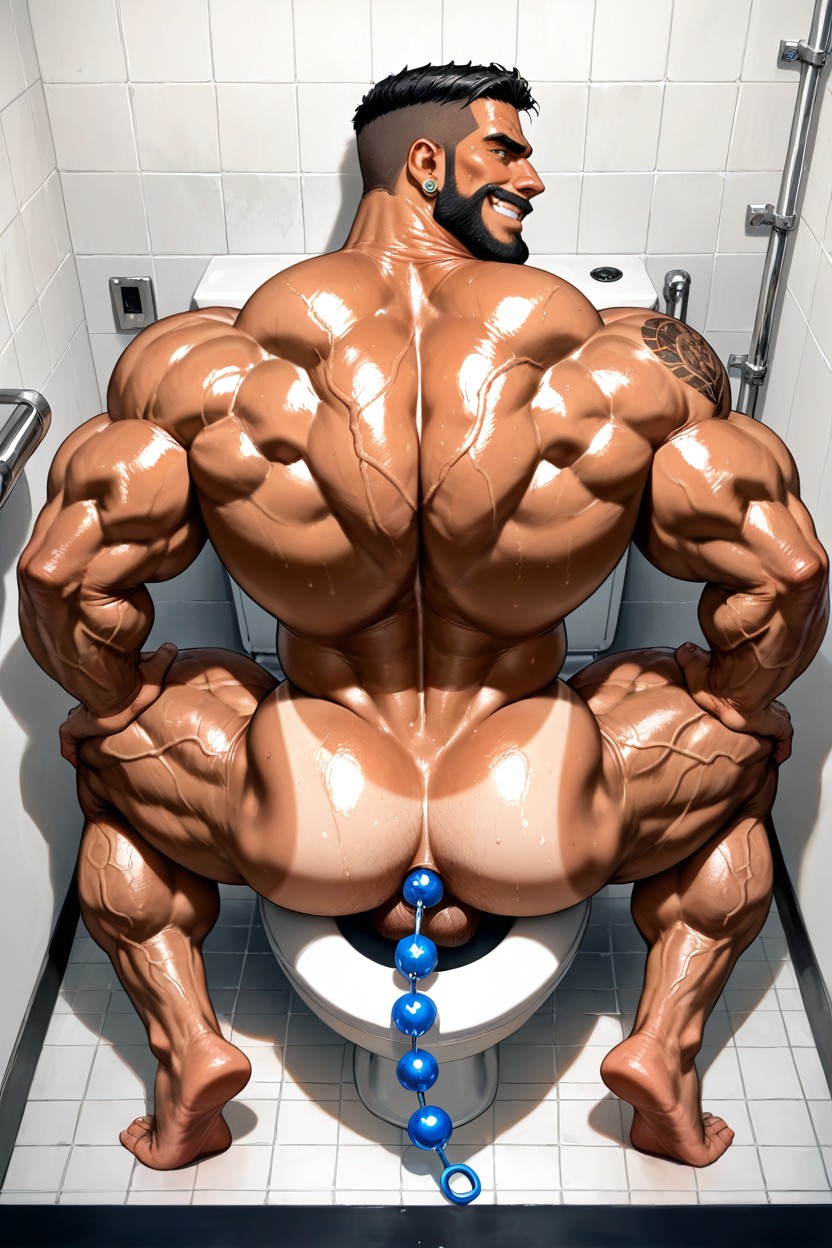 Hyper Muscular Body, Low Hanging Balls, Big Earrings Porno IA Gay