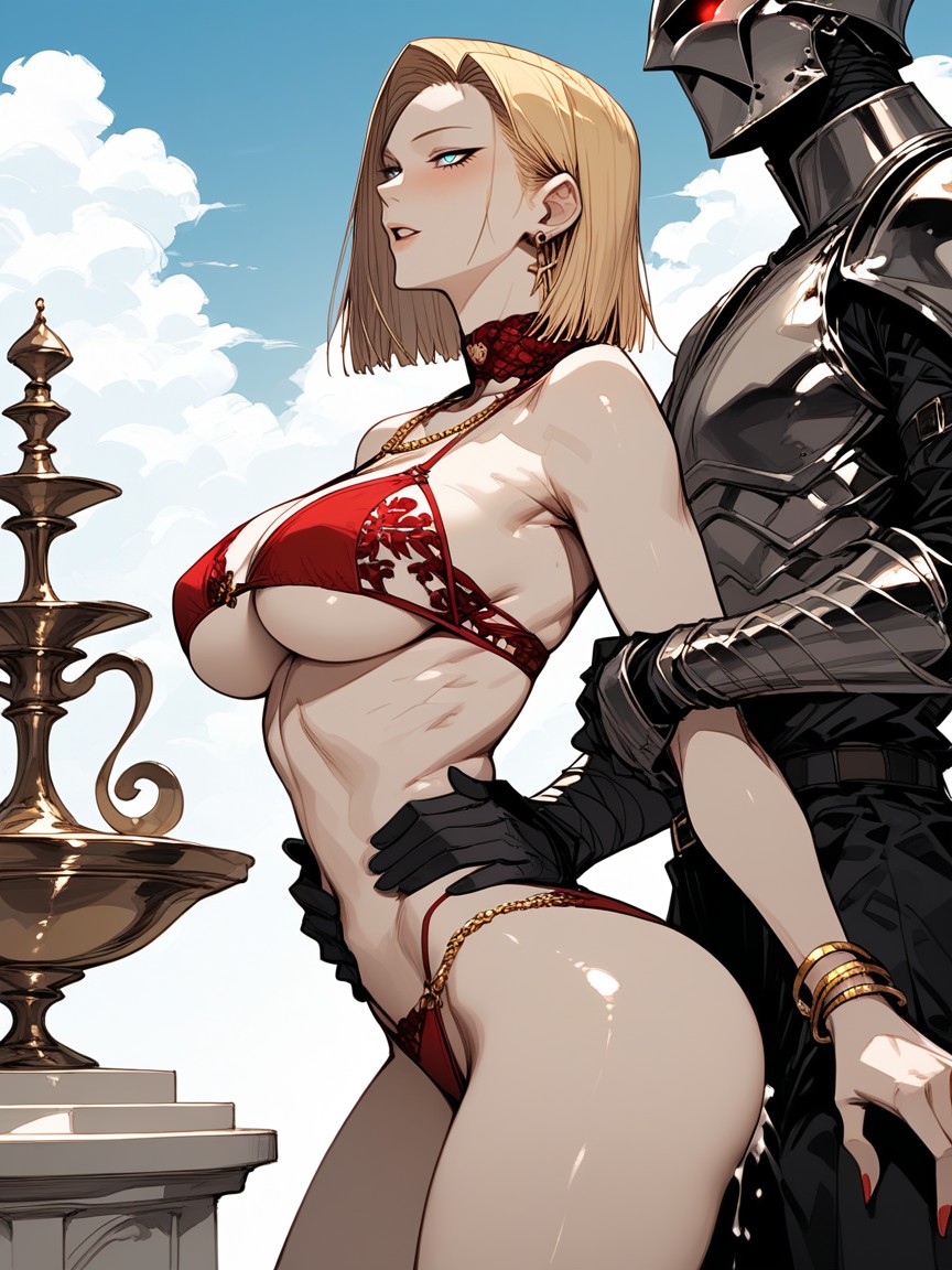 Gold Chain Bikini Straps, Lingerie Style Bikini, Pencil Waist Hentai AI Porn