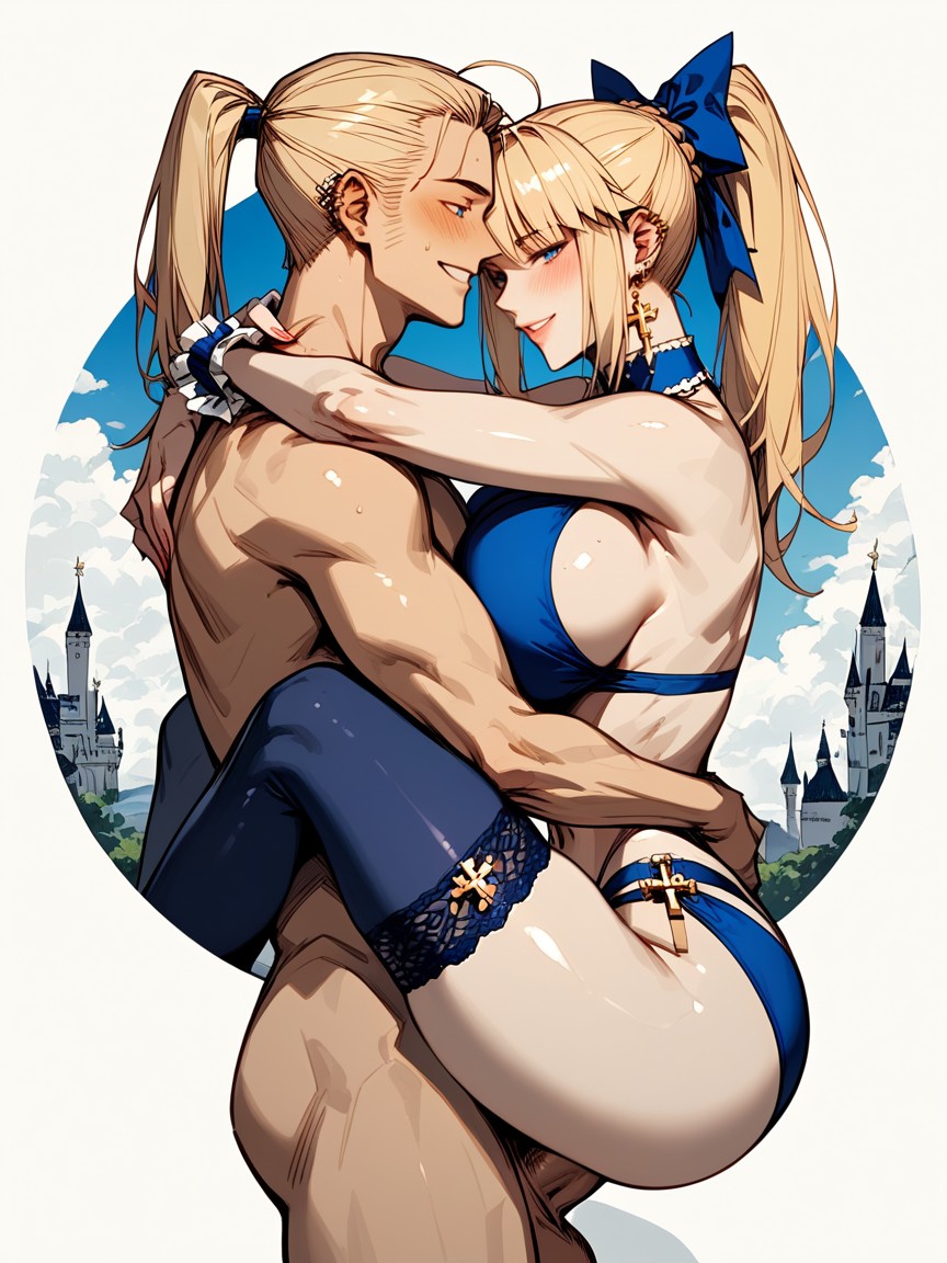 Big Rounded Breasts, Blue Choker, Blonde Hair Hentai AI Porn