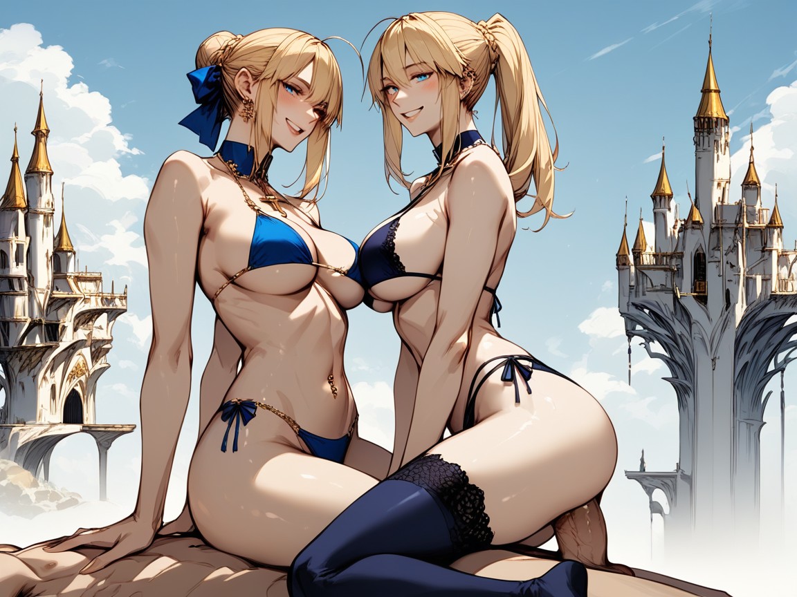 Seductive, Exposed Naval, Blonde Hair Hentai AI Porn