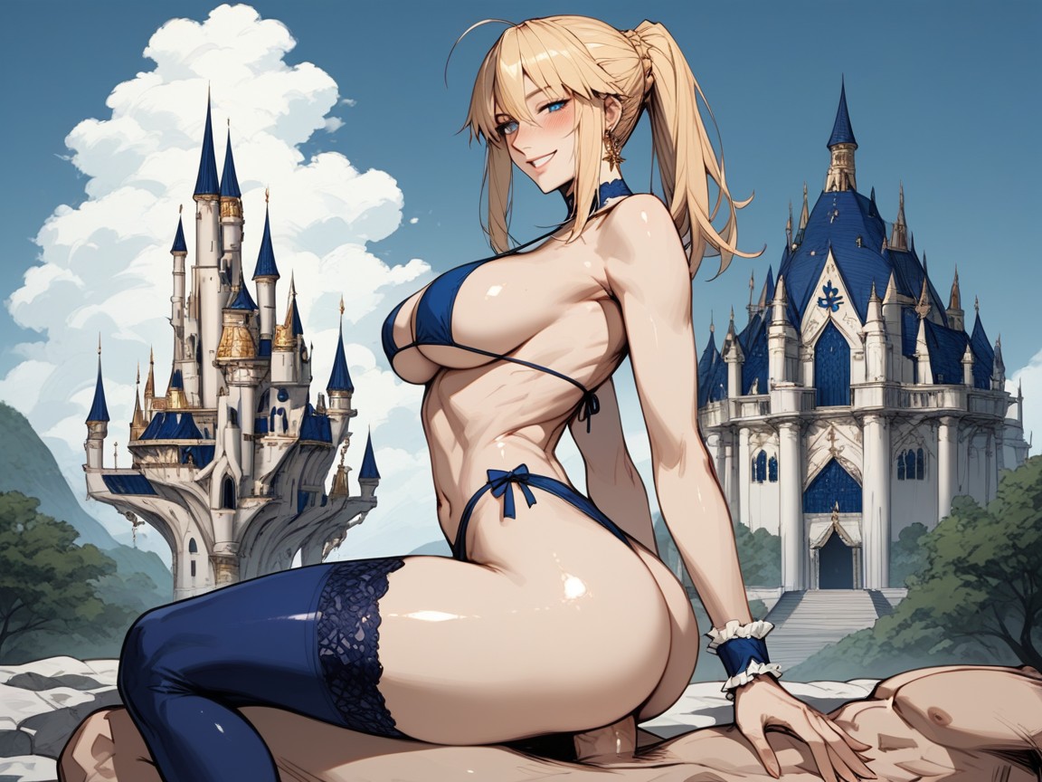 Pose, Extremely Snatched Waist, Big Rounded Breasts Hentai IA
