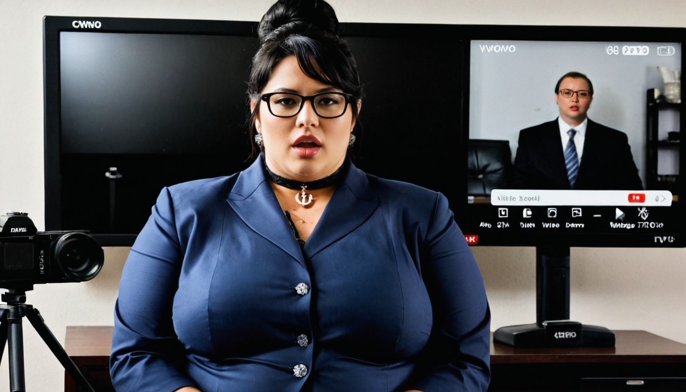 Medium Shot, Tv Newsroom Studio, Sit Upright BBW AI Porn
