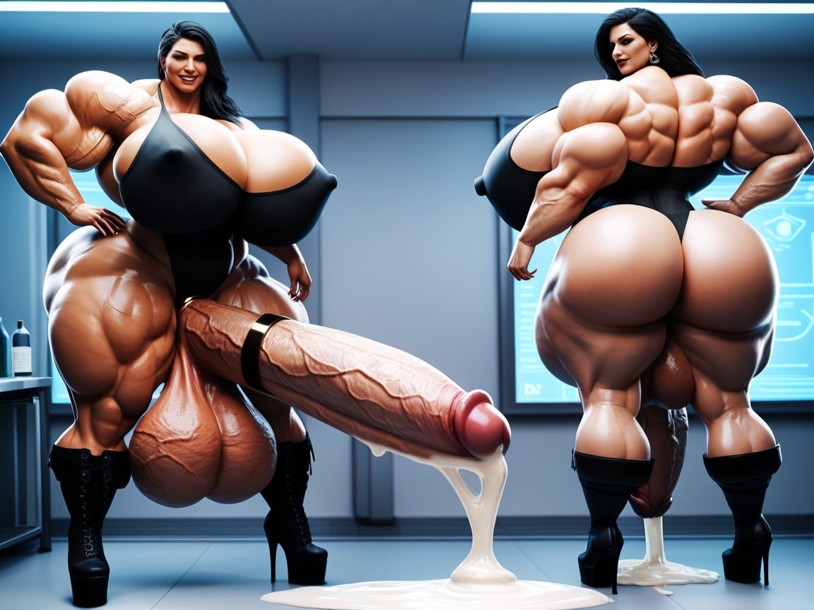 Looking At Viewer, Hyper Big Muscles, Gigantic Hyper Sagging Testicles Latina AI Porn