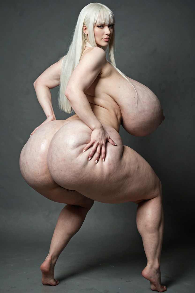 Barefoot, Beautiful Albino Skin, Gigantic Asian Boobs AI Porn